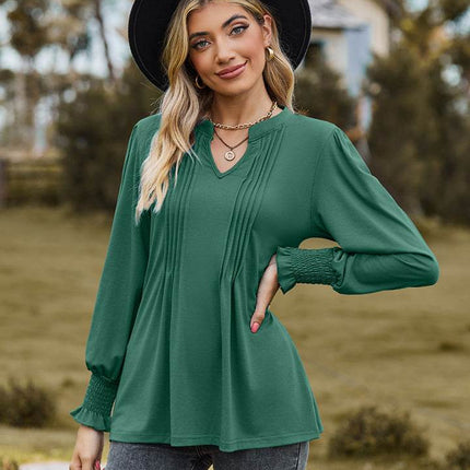 Notched Neck Flounce Sleeve Blouse - MimiStylez