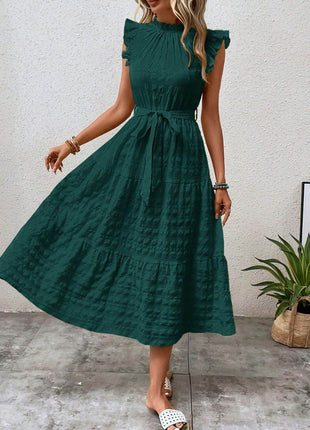Tied Ruffled Cap Sleeve Midi Dress - MimiStylez