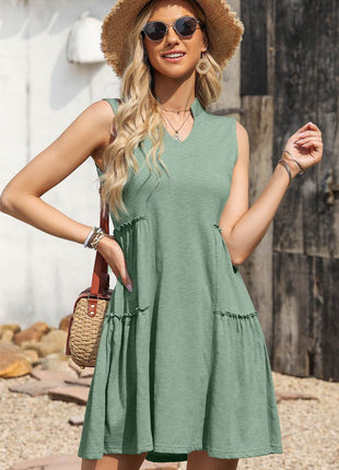 Frill Notched Sleeveless Mini Dress - MimiStylez