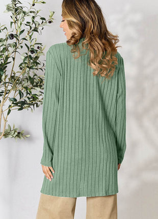 Basic Bae Full Size Ribbed Open Front Cardigan with Pockets - MimiStylez