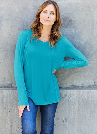 Basic Bae Full Size V-Neck Long Sleeve Top - MimiStylez