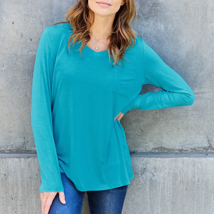 Basic Bae Full Size V-Neck Long Sleeve Top - MimiStylez