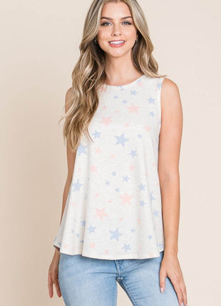 BOMBOM Star Print Round Neck Tank - MimiStylez