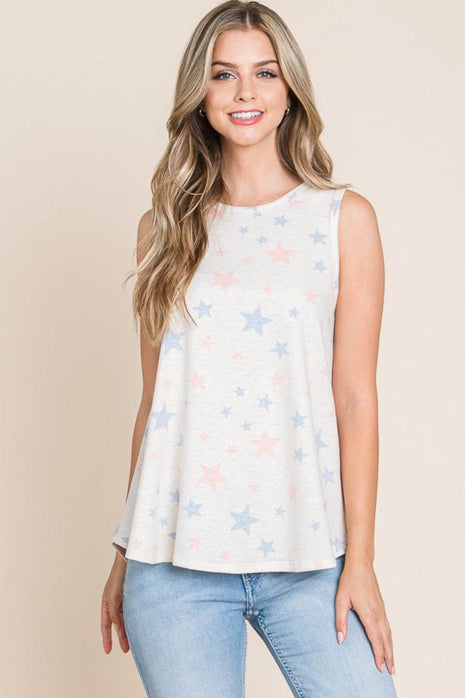 BOMBOM Star Print Round Neck Tank - MimiStylez