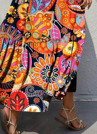 Tiered Printed V-Neck Sleeveless Dress - MimiStylez