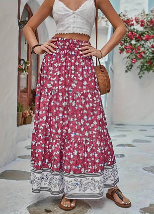 Full Size Tiered Printed Elastic Waist Skirt - MimiStylez