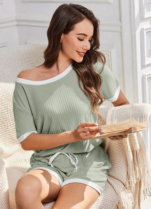 Ribbed Short Sleeve Top and Shorts Set - MimiStylez