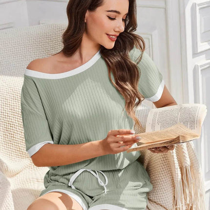 Ribbed Short Sleeve Top and Shorts Set - MimiStylez