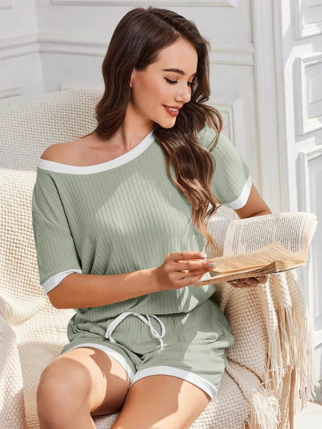 Ribbed Short Sleeve Top and Shorts Set - MimiStylez