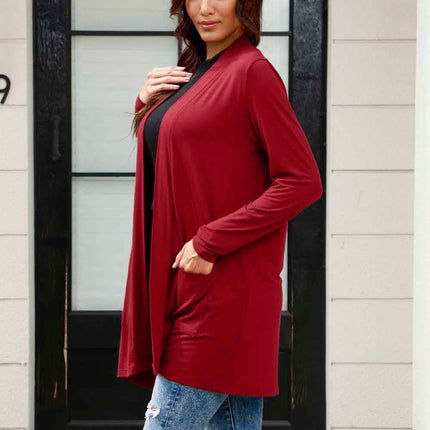 Basic Bae Full Size Open Front Long Sleeve Cardigan with Pockets - MimiStylez