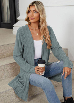Pocketed Open Front Long Sleeve Cardigan - MimiStylez