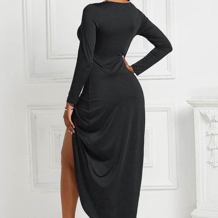High-low Ruched Surplice Long Sleeve Dress - MimiStylez