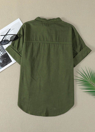 Pocketed Button Up Short Sleeve Denim Shirt - MimiStylez