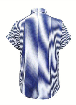 Full Size Striped Button-Up Casual Shirt with Pocket Plus Size - MimiStylez