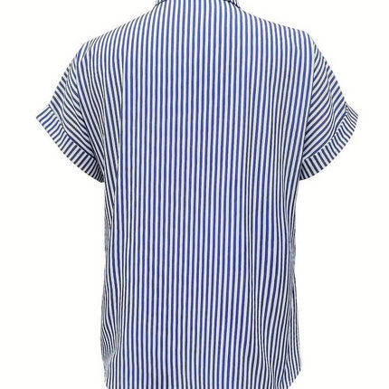 Full Size Striped Button-Up Casual Shirt with Pocket Plus Size - MimiStylez