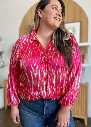 Double Take Full Size Printed Button Up Long Sleeve Shirt - MimiStylez