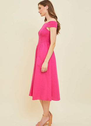 HEYSON Off-Shoulder Smocked Midi Dress - MimiStylez