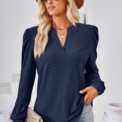 Notched Long Sleeve T-Shirt - MimiStylez