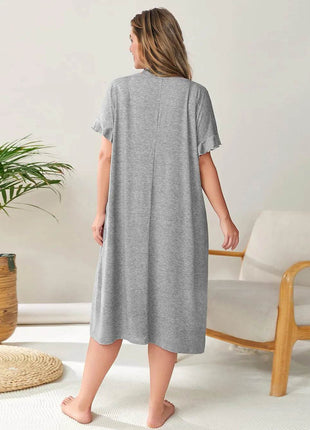 Plus Size Round Neck Short Sleeve Lounge Dress - MimiStylez