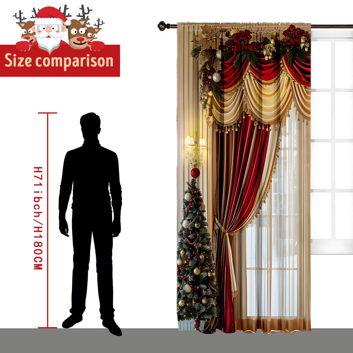 2PCs Christmas Curtain 3D Digital Printing