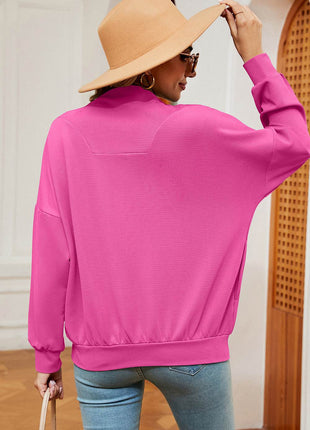 Half Zip Dropped Shoulder Sweatshirt - MimiStylez