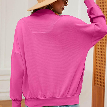 Half Zip Dropped Shoulder Sweatshirt - MimiStylez
