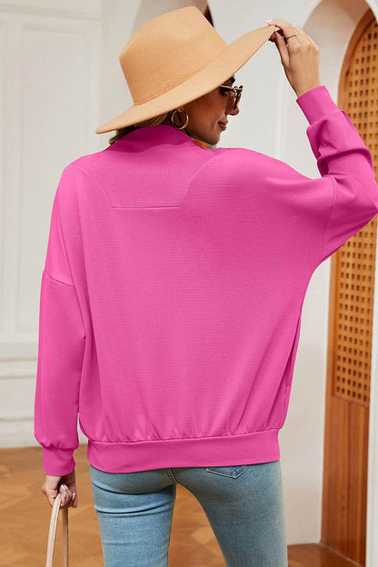 Half Zip Dropped Shoulder Sweatshirt - MimiStylez