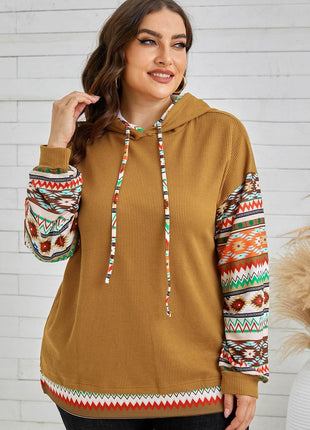 Plus Size Waffle-Knit Geometric Dropped Shoulder Hoodie - MimiStylez