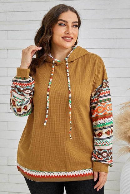 Plus Size Waffle-Knit Geometric Dropped Shoulder Hoodie - MimiStylez