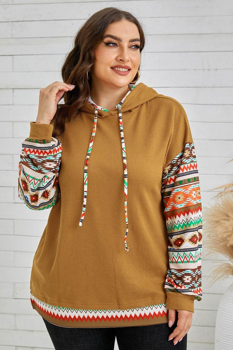 Plus Size Waffle-Knit Geometric Dropped Shoulder Hoodie - MimiStylez