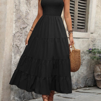 Smocked Scoop Neck Sleeveless Tank Dress - MimiStylez