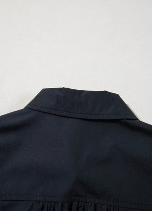 Button Up Tie Waist Puff Sleeve Mini Shirt Dress - MimiStylez