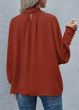 Tie Neck Lantern Sleeve Blouse - MimiStylez