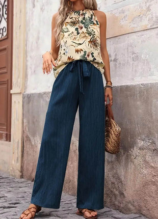 Printed Tank Top and Wide Leg Pants Set - MimiStylez