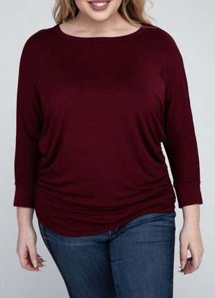 Plus Luxe Rayon Boat Neck 3/4 Sleeve Top - MimiStylez