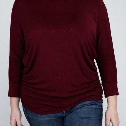Plus Luxe Rayon Boat Neck 3/4 Sleeve Top - MimiStylez