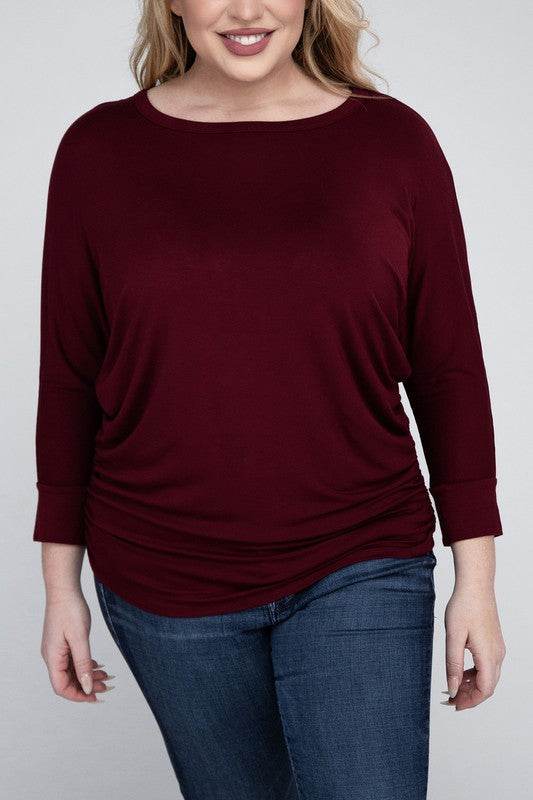 Plus Luxe Rayon Boat Neck 3/4 Sleeve Top - MimiStylez