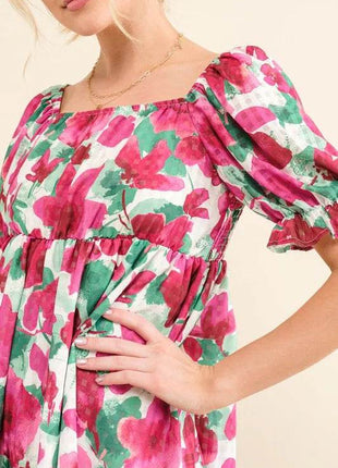 And The Why Smocked Floral Ruffle Short Sleeve Mini Dress - MimiStylez
