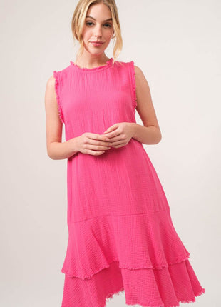 And The Why Washed Fringe Detail Tiered Dress - MimiStylez