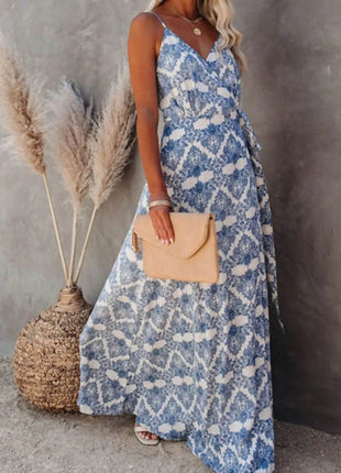 Printed Tied Maxi Cami Dress - MimiStylez