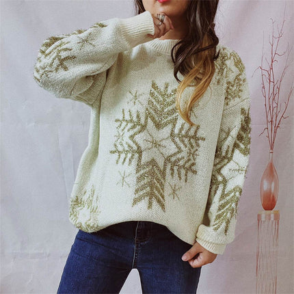 Snowflake Pattern Long Sleeve Sweater - MimiStylez