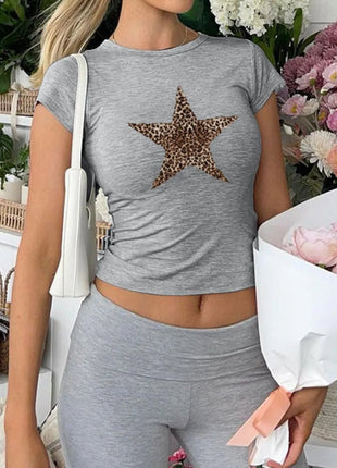 Devine Star Round Neck Short Sleeve T-Shirt - MimiStylez