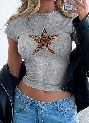 Devine Star Round Neck Short Sleeve T-Shirt - MimiStylez