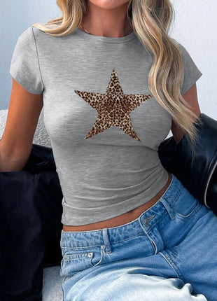 Devine Star Round Neck Short Sleeve T-Shirt - MimiStylez