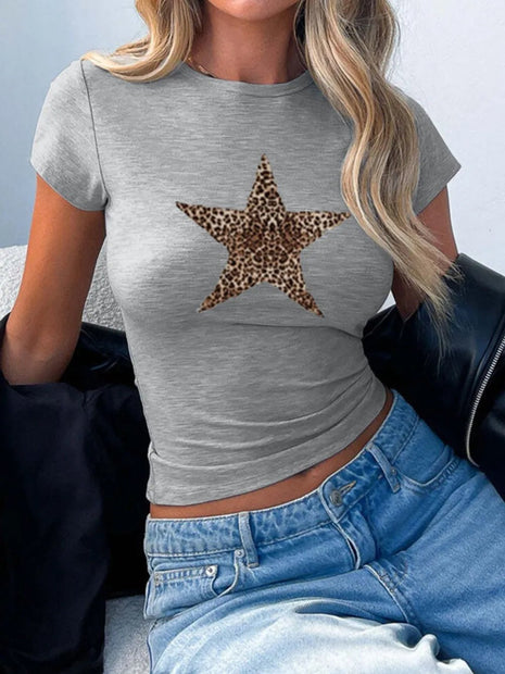 Devine Star Round Neck Short Sleeve T-Shirt - MimiStylez