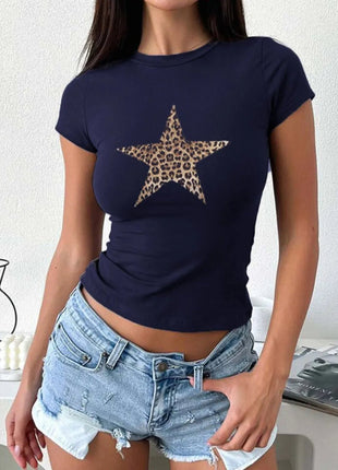 Devine Star Round Neck Short Sleeve T-Shirt - MimiStylez