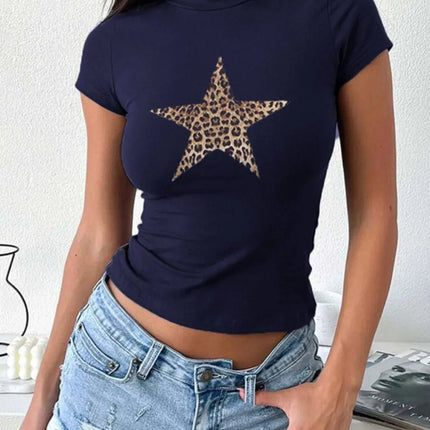 Devine Star Round Neck Short Sleeve T-Shirt - MimiStylez