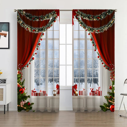 2PCs Curtain Christmas Series Curtain 3D Digital Printing