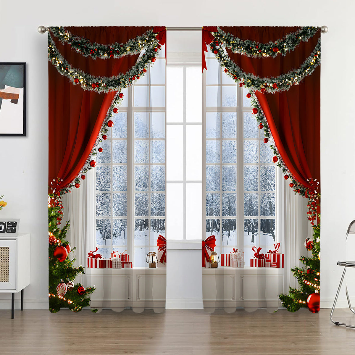 2PCs European Curtain Christmas Series Curtain Factory Generation 3D Digital Printing