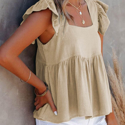 Full Size Ruffled Square Neck Cap Sleeve Blouse - MimiStylez